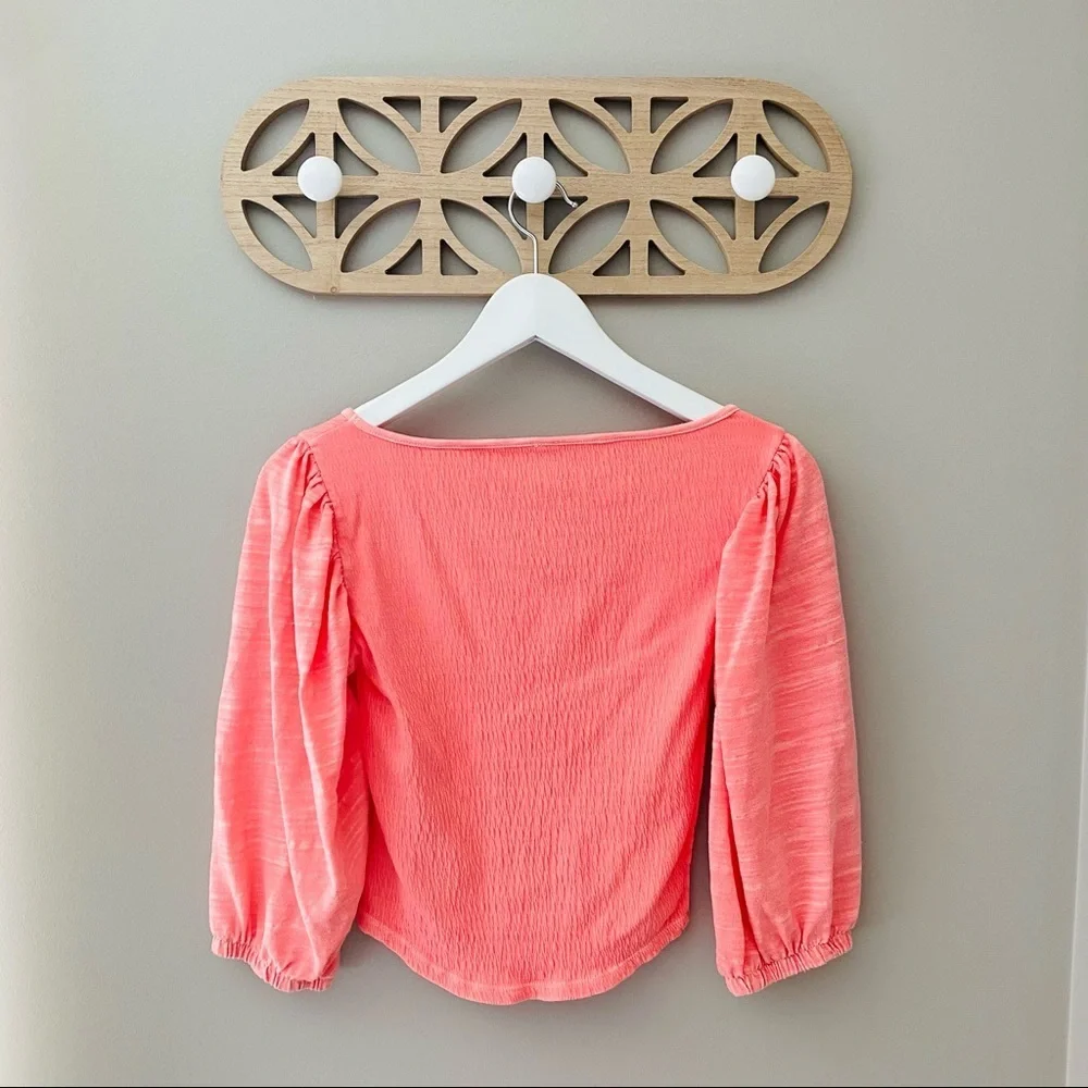 Free People Day Lilly Balloon Sleeve Coral Top Sz XS